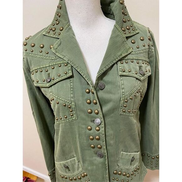 New Free People Rock and Stud Shirt Jacket Army Green Size XS - Picture 5 of 10